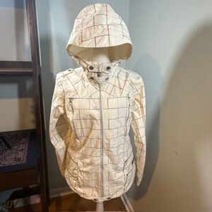 Burton AK DryRide Elevation Womens Plaid Ski Jacket L White Multi Hood Gorpcore